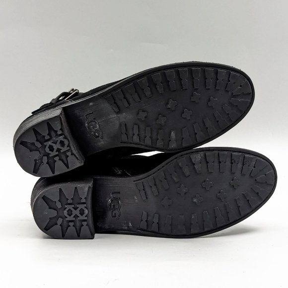 UGG Women Bellame Black Distressed Suede Zip Buckle Ankle Boots size 7 - Picture 3 of 12